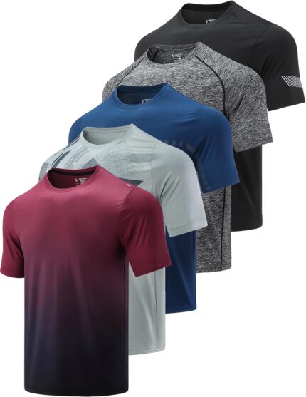 Men's Quick Dry Crew Neck T-Shirts — Pack of 5, Athletic Fit