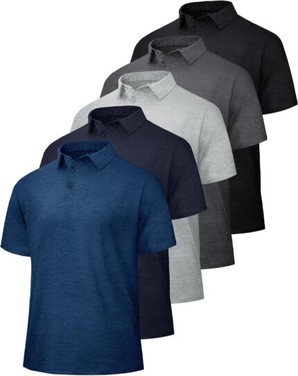 Men's Quick Dry Polo Shirts — Pack of 5, Short Sleeve Performance Knit