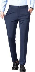 Men’s Regular Fit Flat Front Dress Trousers — Stretch, Wrinkle Free