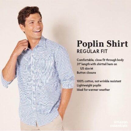 Men’s Regular Fit Long Sleeve Poplin Shirt — Business Casual