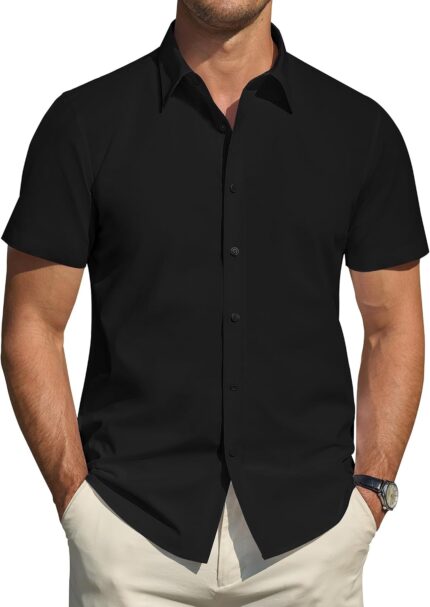 Men's Short Sleeve Dress Shirt — Stretch with Stain-Resistant Finish