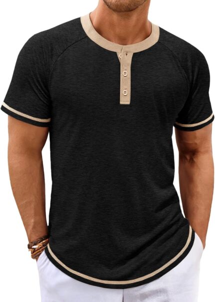 Men's Short Sleeve Henley T-Shirt — Lightweight Vintage Wash