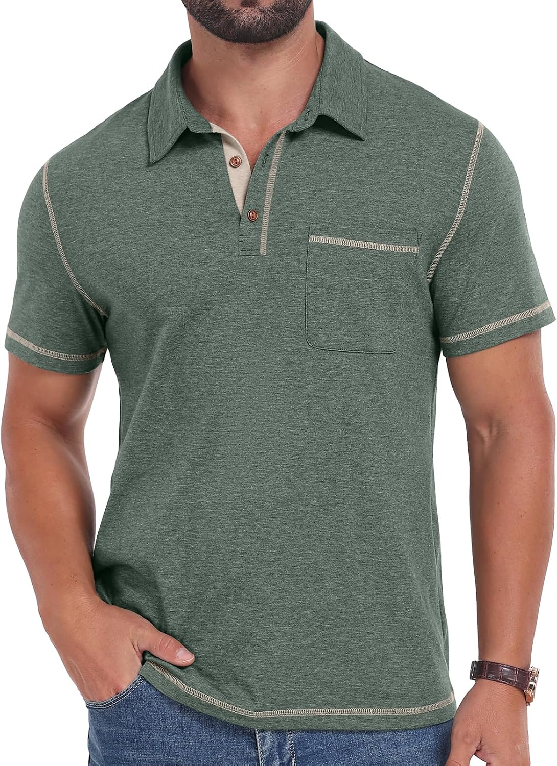 Men’s Short Sleeve Polo Shirt with Chest Pocket — Classic Collar Men’s Short Sleeve Polo Shirt with Chest Pocket — Classic Collar
