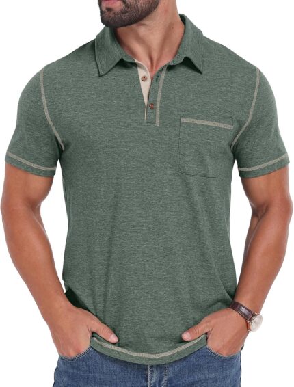 Men’s Short Sleeve Polo Shirt with Chest Pocket — Classic Collar