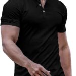 Men’s Slim Fit Longline Henley T-Shirt — Crewneck with Button Placket