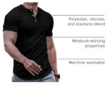 Men’s Slim Fit Longline Henley T-Shirt — Crewneck with Button Placket