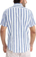 Men’s Striped Cotton Short Sleeve Shirt — Button Up Casual Shirt
