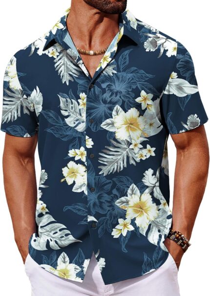 Men's Tropical Print Short Sleeve Shirt — Button Down Summer Shirt