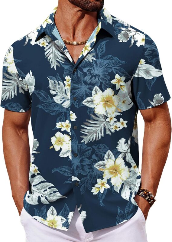 Men's Tropical Print Short Sleeve Shirt — Button Down Summer Shirt
