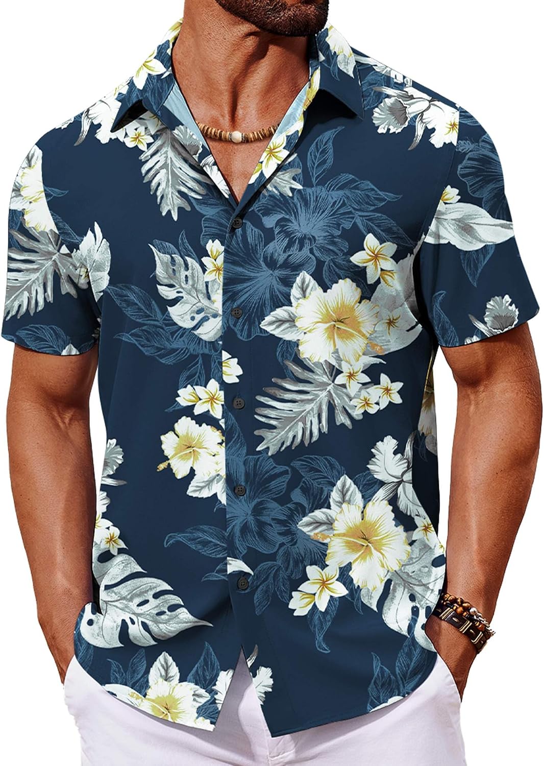 Men’s Tropical Print Short Sleeve Shirt — Button Down Summer Shirt Men’s Tropical Print Short Sleeve Shirt — Button Down Summer Shirt