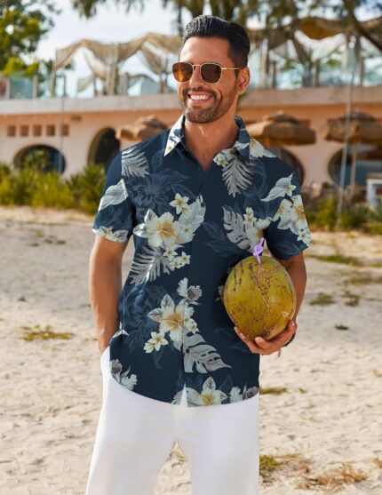 Men’s Tropical Print Short Sleeve Shirt — Button Down Summer Shirt