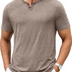Men’s V Neck Short Sleeve T-Shirt — Soft Notch Neck, Plain