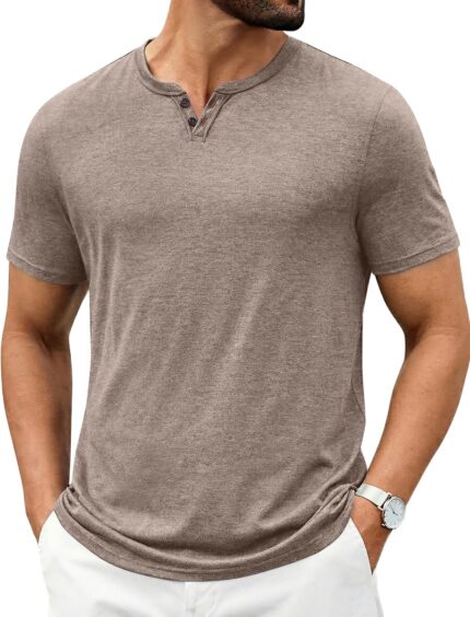 Men's V Neck Short Sleeve T-Shirt — Soft Notch Neck, Plain