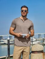 Men’s V Neck Short Sleeve T-Shirt — Soft Notch Neck, Plain