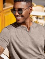 Men’s V Neck Short Sleeve T-Shirt — Soft Notch Neck, Plain