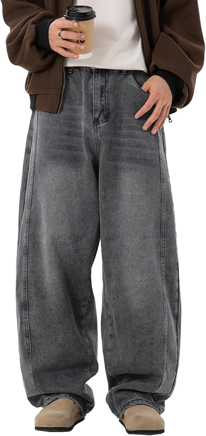 qcdyrxf Mens Baggy Jeans Y2k Wide Leg Loose Fit Jeans Streetwear Denim Washed Hip Hop Pants