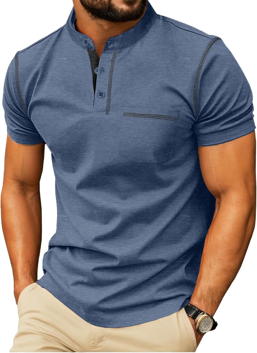 Sailwind Mens Henley Shirts Short Sleeve Summer Casual Classic Cotton T Shirts Pocket Button Shirt Sailwind Mens Henley Shirts Short Sleeve Summer Casual Classic Cotton T Shirts Pocket Button Shirt - Image 1